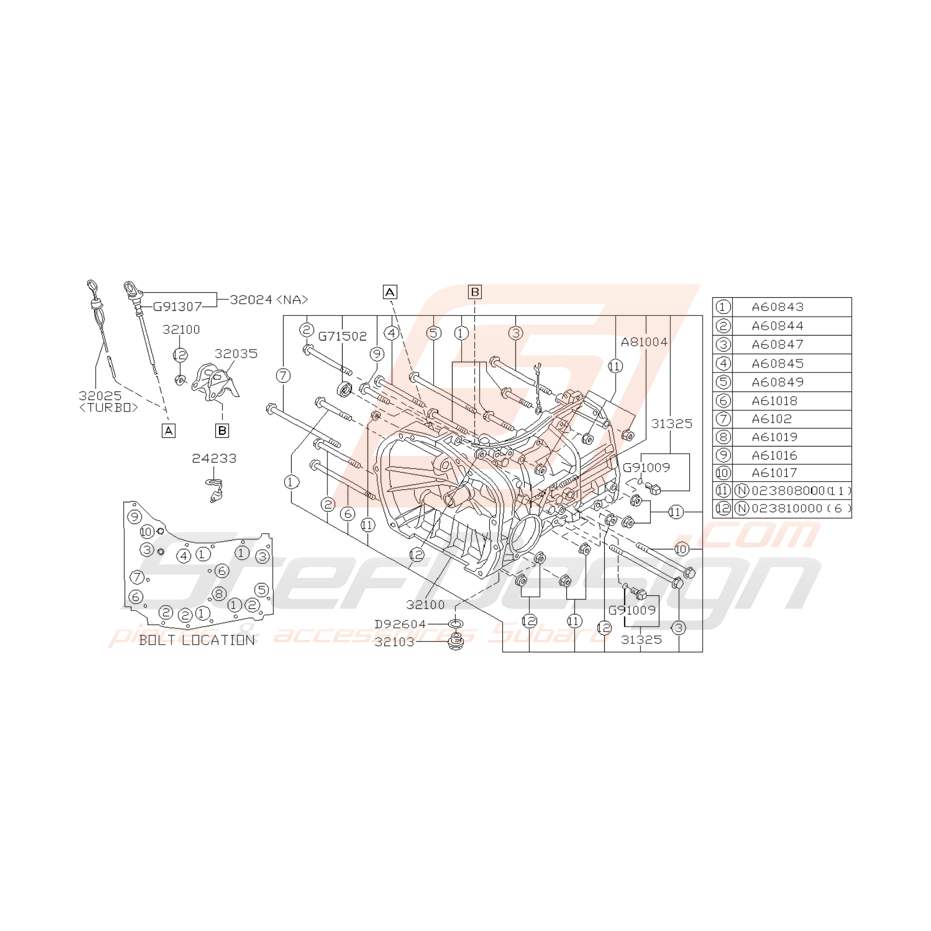 Schéma Carter de Boite de Vitesse Origine Subaru GT 1995 - 1998 Schéma Carter de Boite de Vitesse Origine Subaru GT 1995 - 1998
