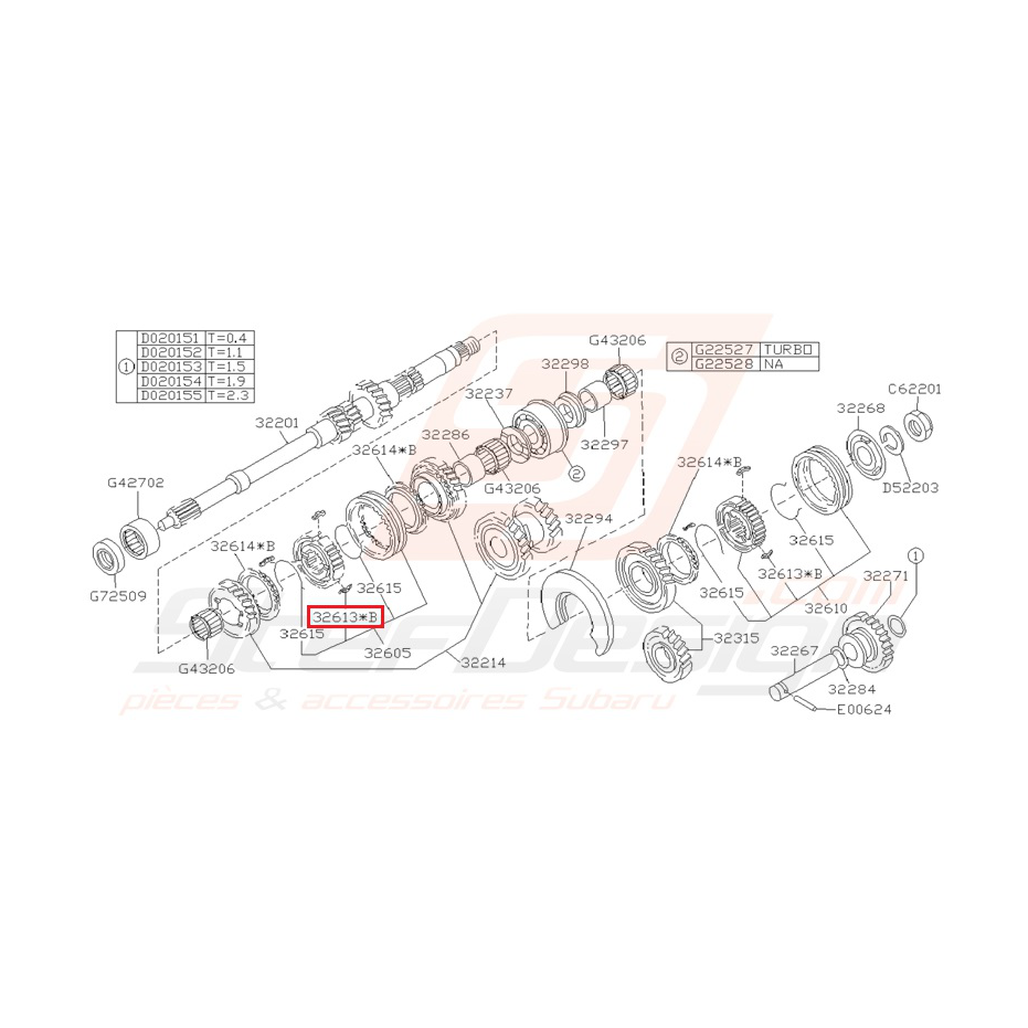 Insertion de Passage de Vitesse Origine Subaru GT 1993 - 1997