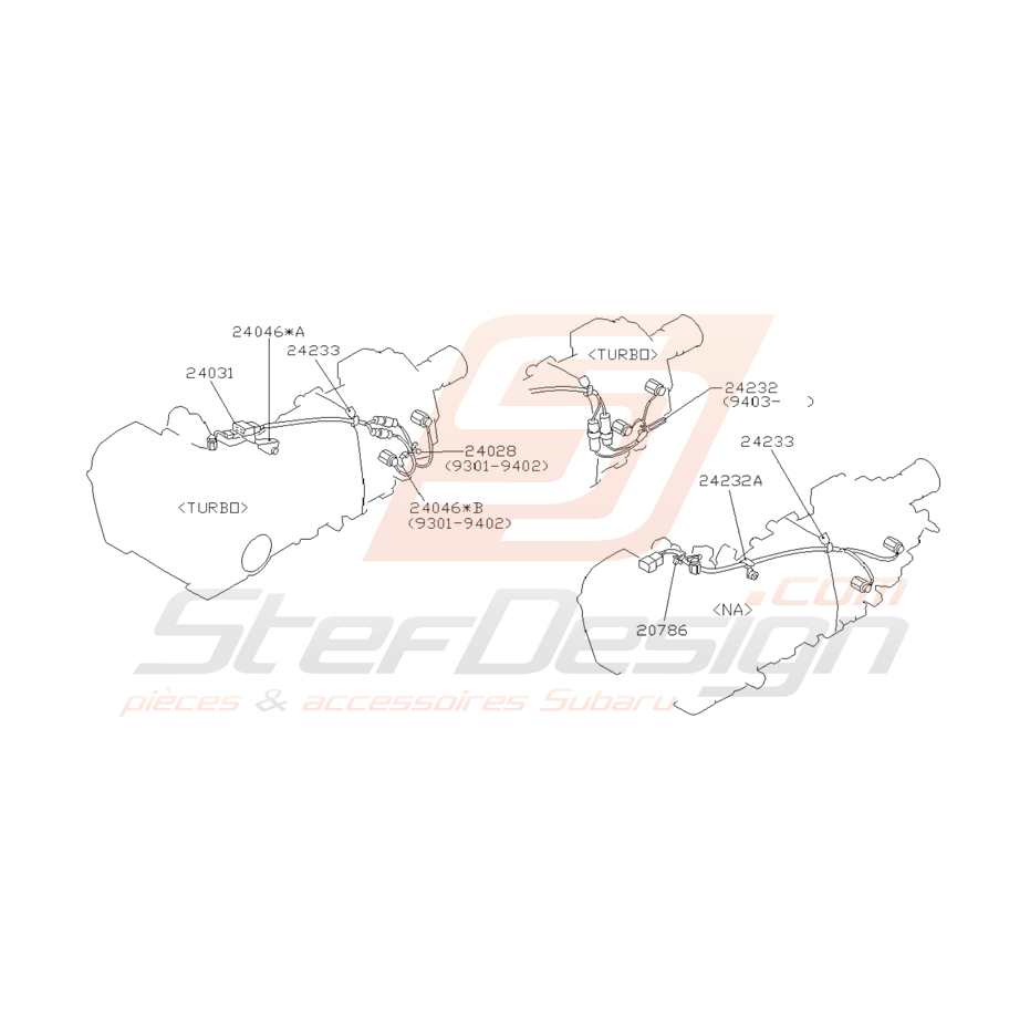 Schéma Faisceau de Boite de Vitesse Origine Subaru GT 1993 - 2000