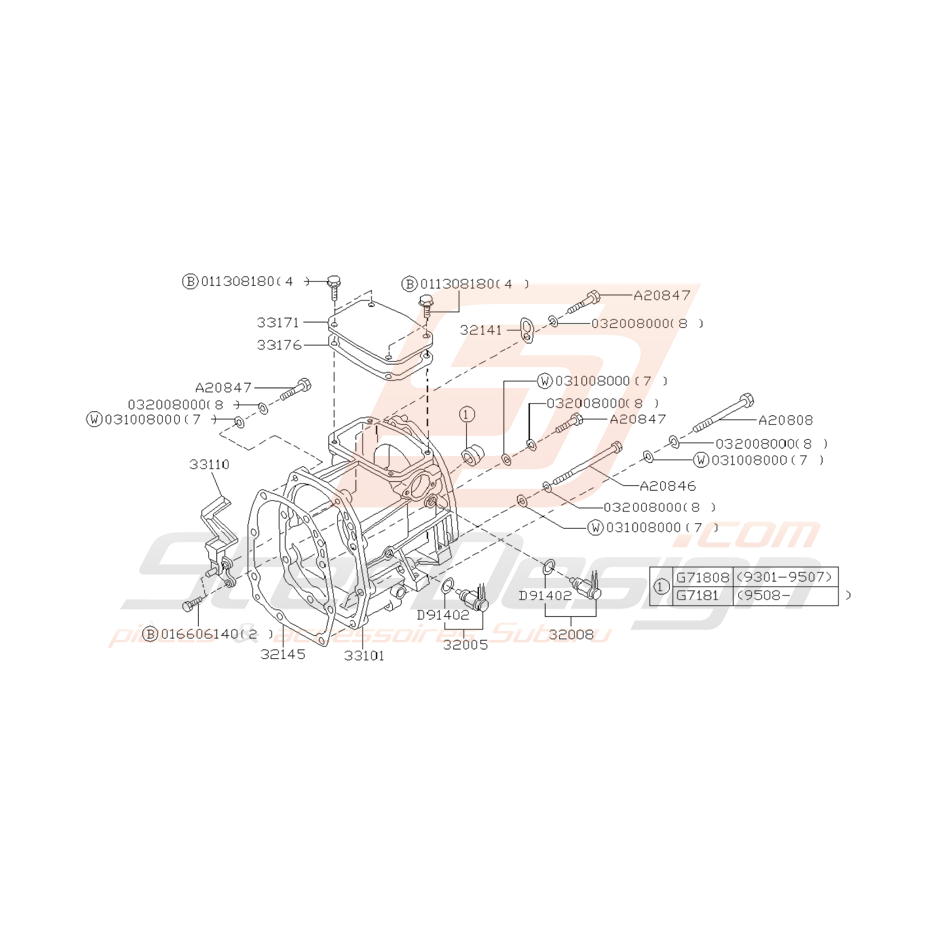 Schéma Extension de Boite Origine Subaru GT 1993 - 1997 Schéma Extension de Boite Origine Subaru GT 1993 - 1997