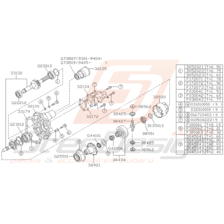 Schéma d'Extension de Boite Origine Subaru Impreza GT 1993 - 1997