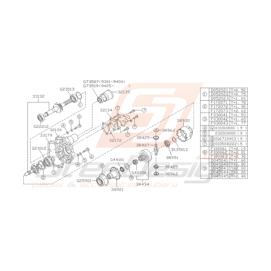 Schéma d'Extension de Boite Origine Subaru Impreza GT 1993 - 1997 Schéma d'Extension de Boite Origine Subaru Impreza GT 1993 - 1997