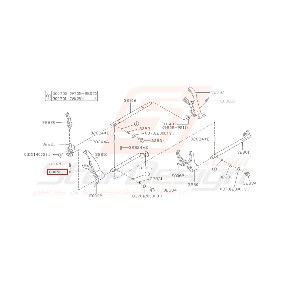 Bille de verrouillage axe de levier de marche arrière GT 1999-2000