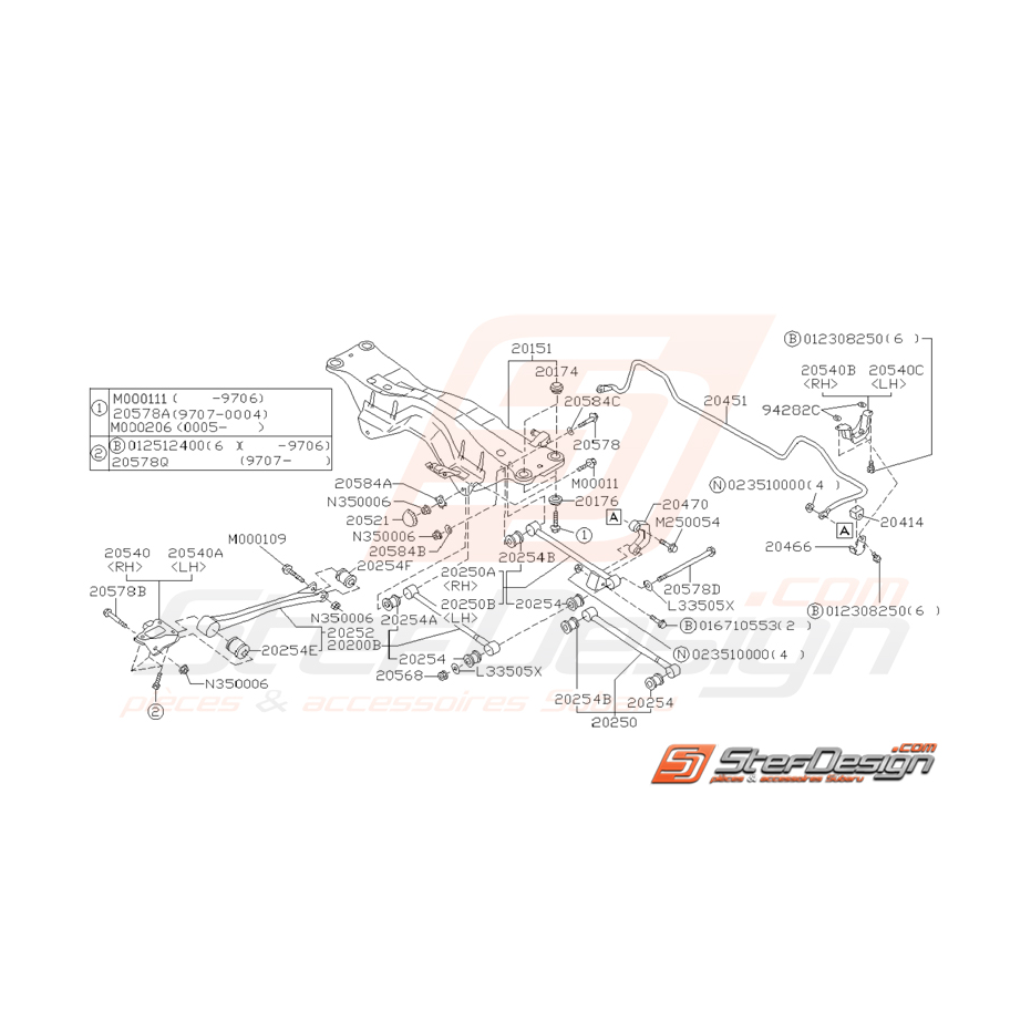 Schéma de train arrière Origine Subaru Impreza GT 1997-1998