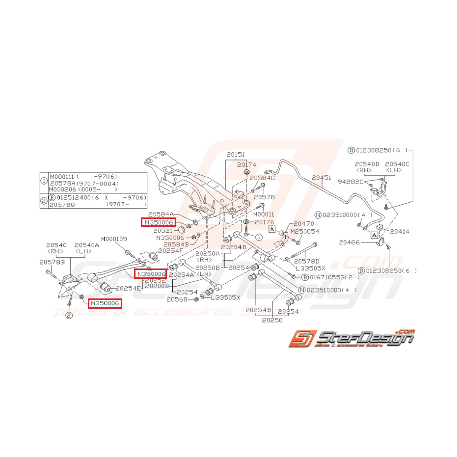 Écrou de train arrière et de fixation de triangle SUBARU WRX/STI 01-11