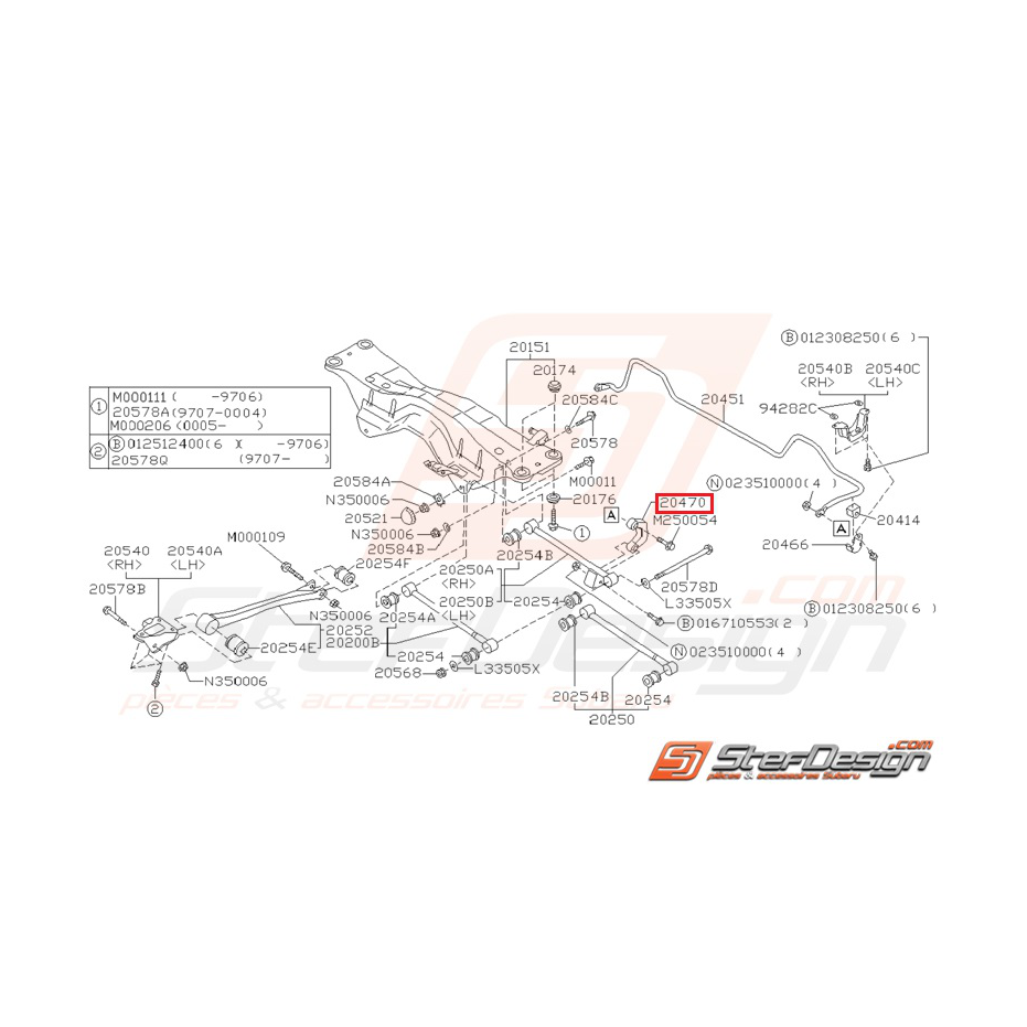 Links arrière origine SUBARU GT 93-00 WRX 01-07 STI 01-03