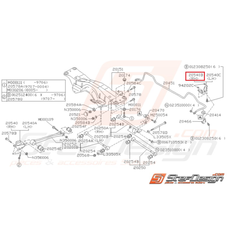 Support de barre anti-roulis arrière SUBARU GT 93-00 WRX/STI 01-02