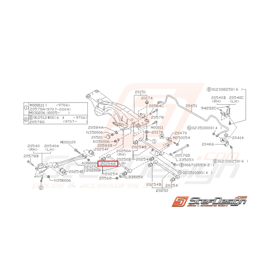 silent  bloc origine de tirant arrière GT 96-00 STI 01-07