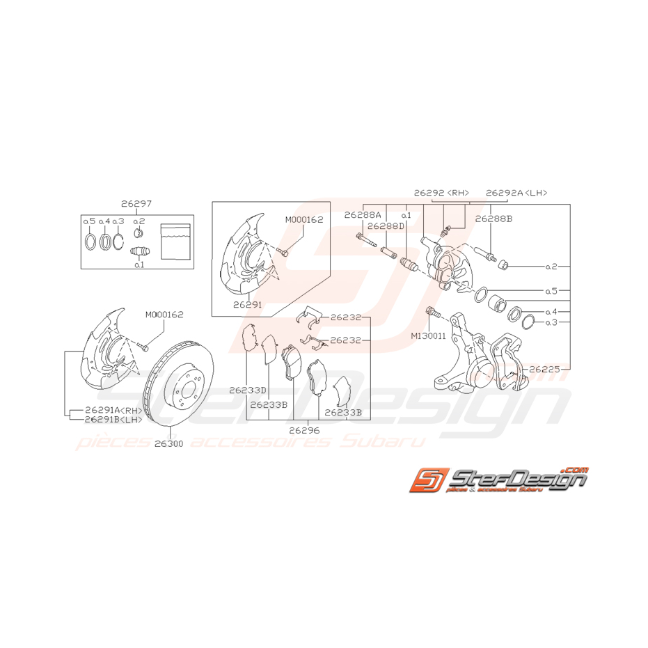 Schéma de frein avant Origine Subaru pour Impreza GT 1994-1996 (jantes : 15 pouces)