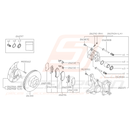 Schéma de frein avant Origine Subaru pour Impreza GT 1997-1998 (jantes : 15 pouces)