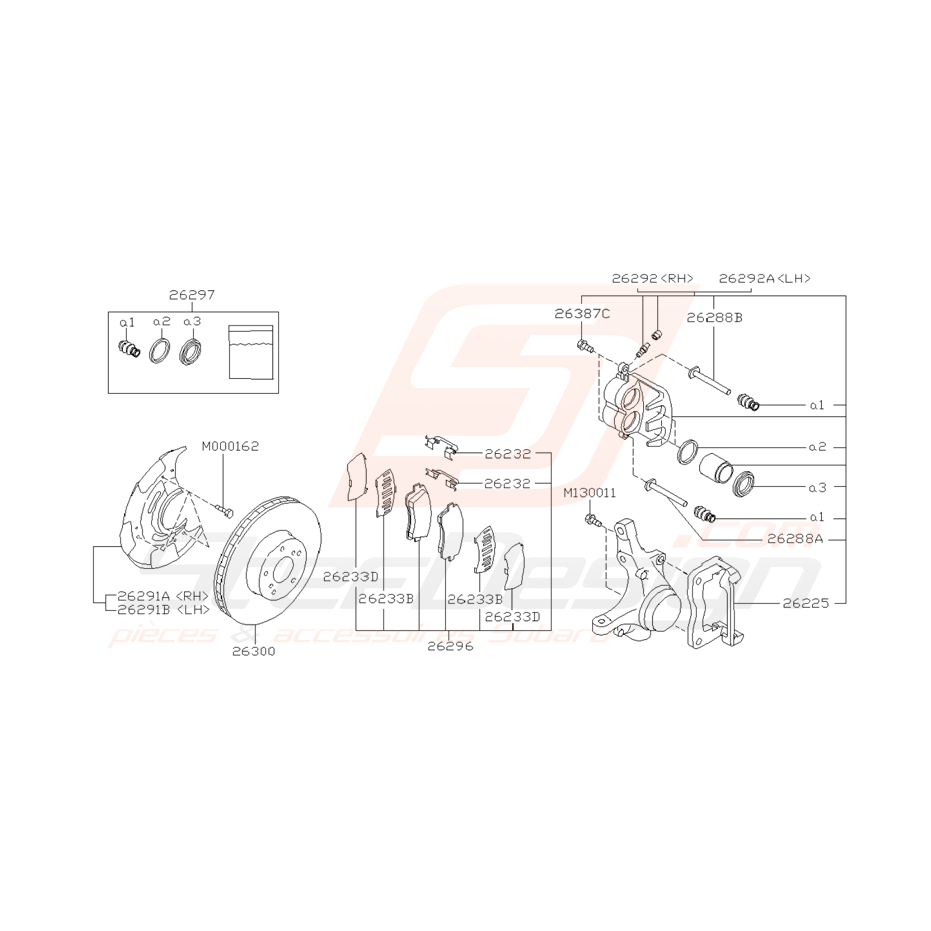 Schéma de frein avant Origine Subaru pour Impreza GT 1997-1998 (jantes : 15 pouces) Schéma de frein avant Origine Subaru pour Impreza GT 1997-1998 (jantes : 15 pouces)
