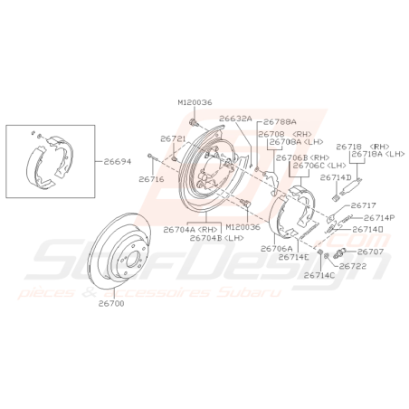 Schéma renfort de frein droit Origine Subaru pour Impreza GT 1993-2000