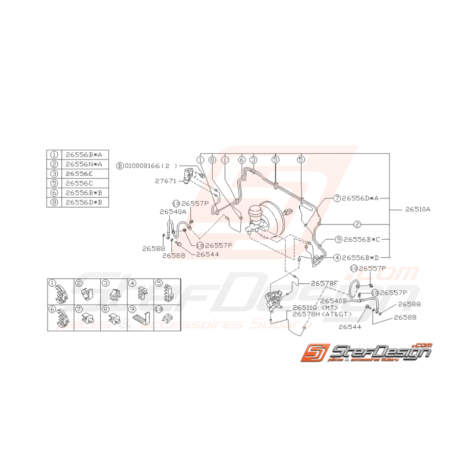 Schéma de conduites de frein avant pour Subaru Impreza GT 1997-2000 Schéma de conduites de frein avant pour Subaru Impreza GT 1997-2000