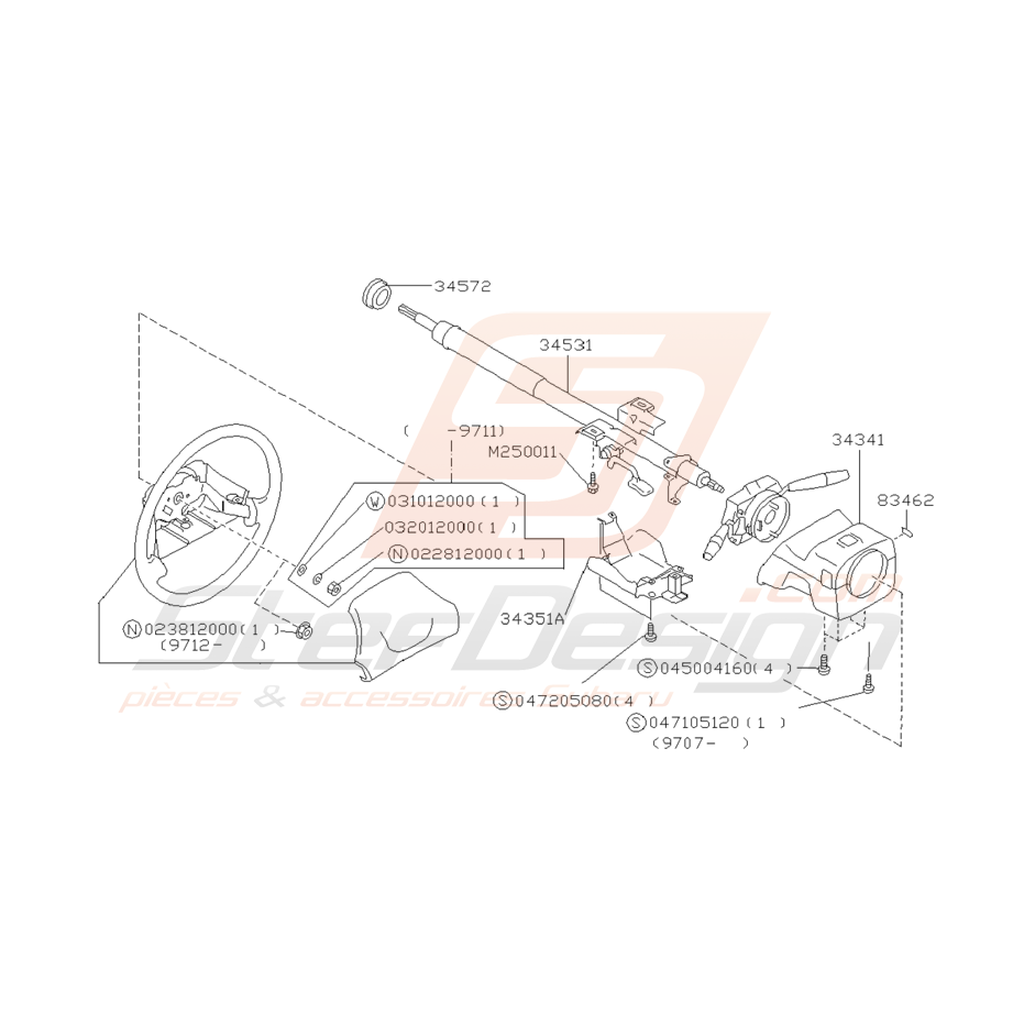 Schéma Colonne de Direction Origine Subaru GT 1993 - 2000
