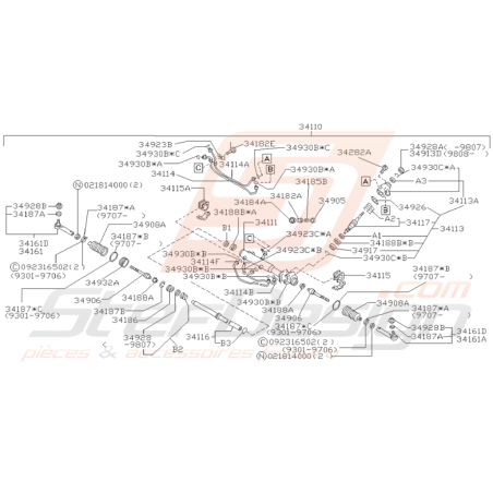 Schéma Crémaillère de Direction Assistée Origine Subaru GT 93 - 00