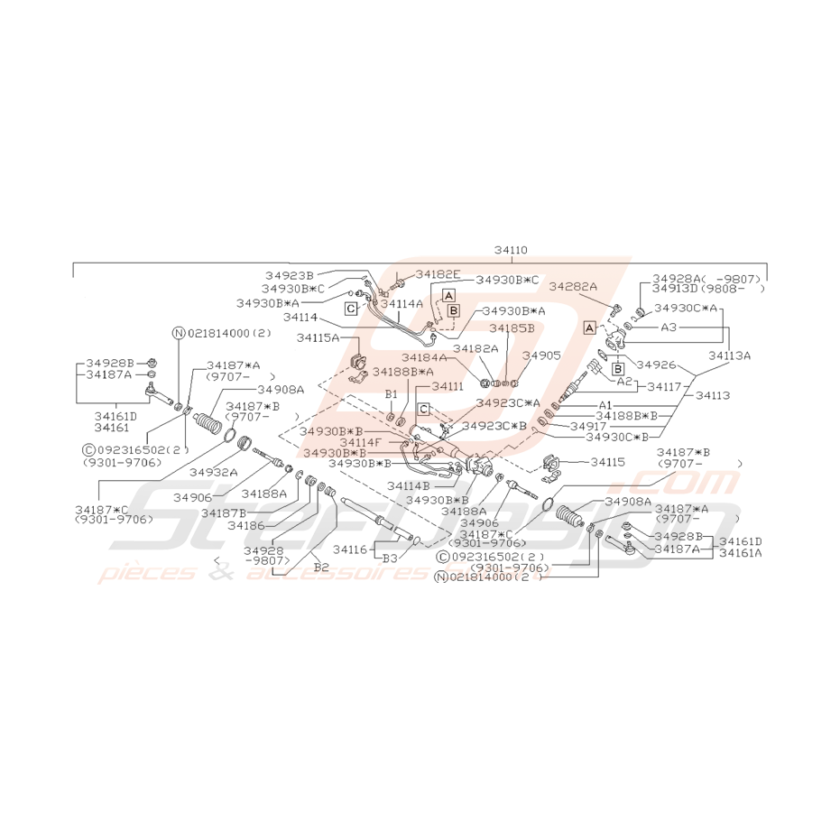 Schéma Crémaillère de Direction Assistée Origine Subaru GT 93 - 00