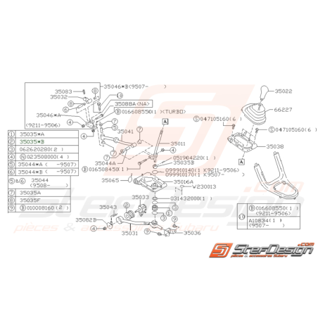 Schéma de levier de changement de vitesse pour Subaru Impreza GT 1993-1997