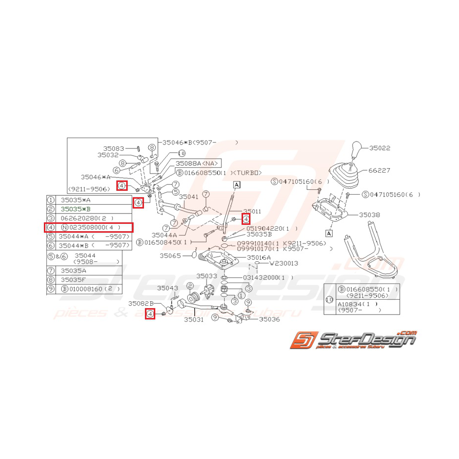 Écrou boite de vitesse et de support de pont GT 97-00 WRX/STI 01-07