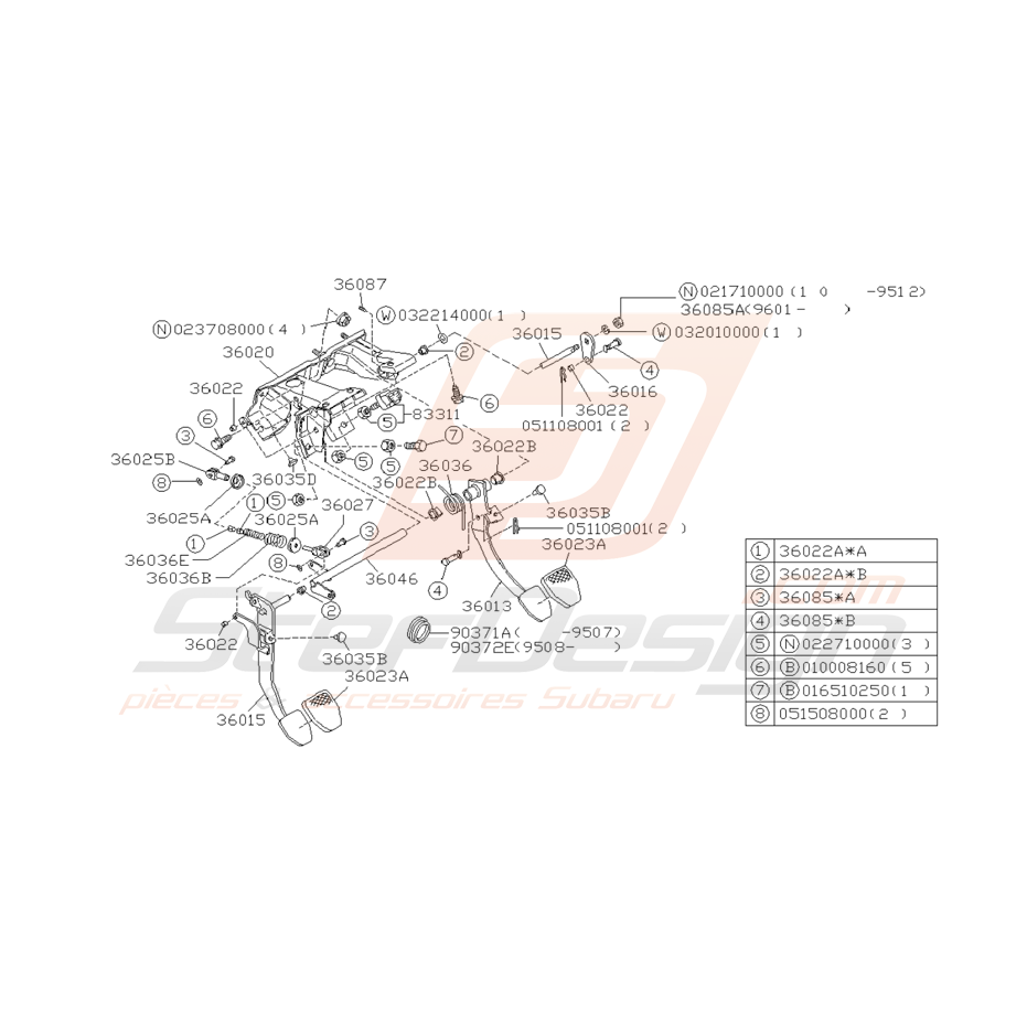 Schéma Pédale de Frein et d'Embrayage Origine Subaru GT 93 - 97 Schéma Pédale de Frein et d'Embrayage Origine Subaru GT 93 - 97