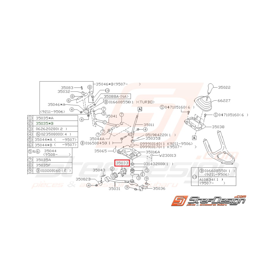 Support de boite de levier boite 5 WRX 01-11