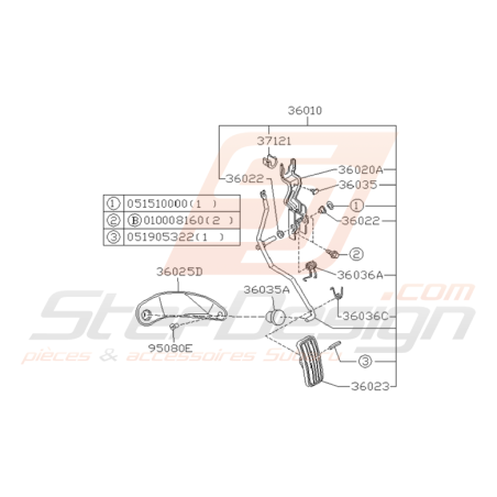 Schéma Système de pédale d'Accélération Origine Subaru GT 93 - 97