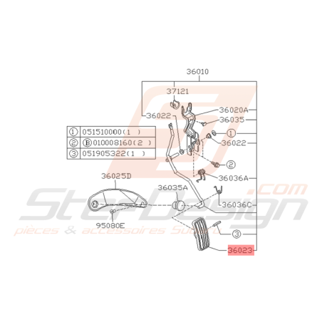 Patin Pédale d'Accélération Origine Subaru Impreza GT 1993 - 1997