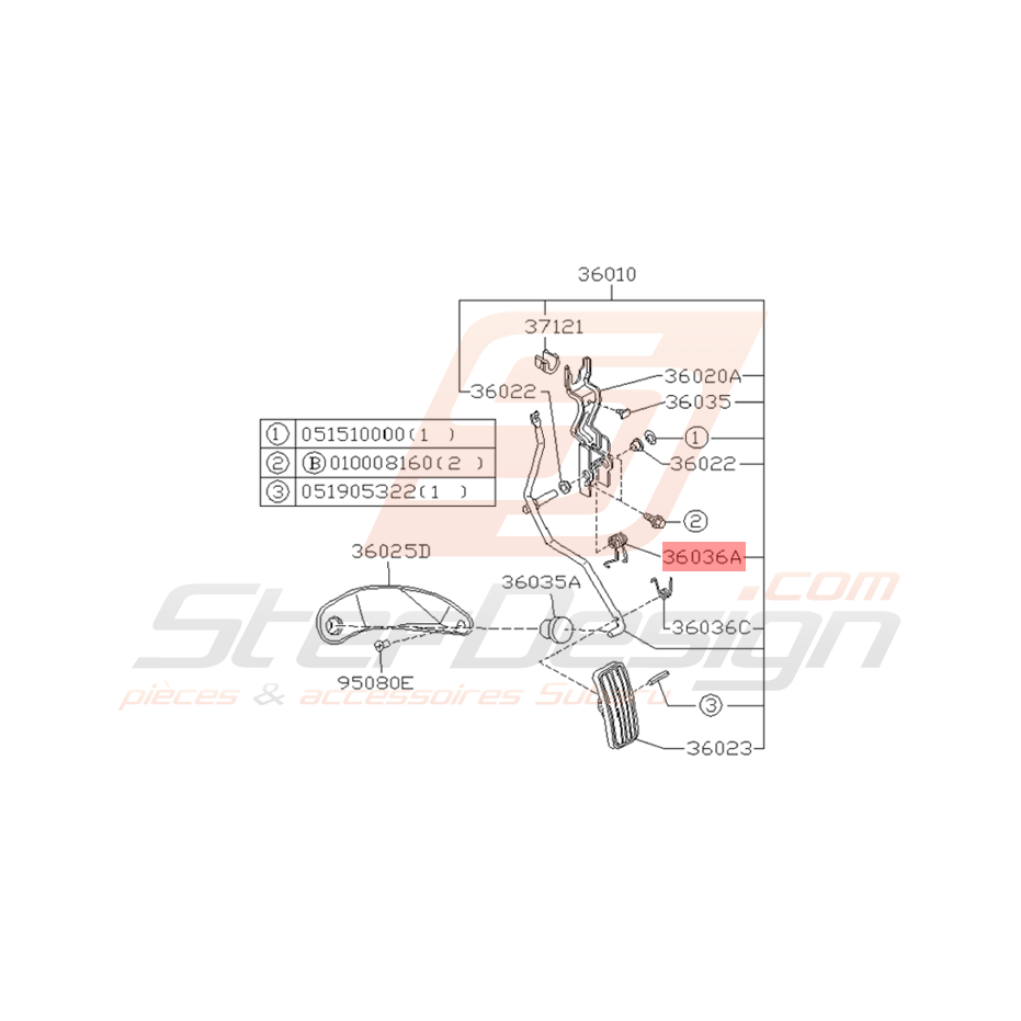 Ressort d'Assistance Pédale d'Accélération Origine Subaru GT 93 - 97 Ressort d'Assistance Pédale d'Accélération Origine Subaru GT 93 - 97