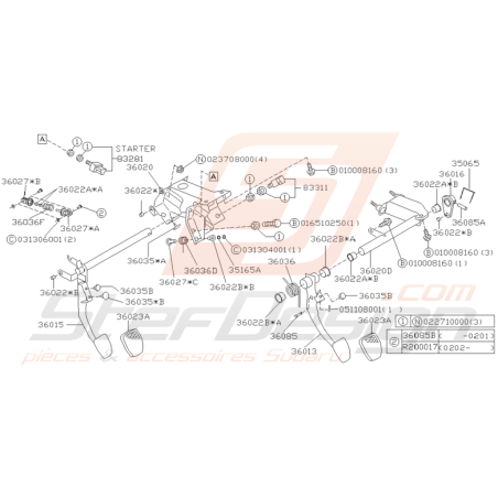 Schéma Pédale de Frein et d'Embrayage Origine Subaru GT 98 - 00
