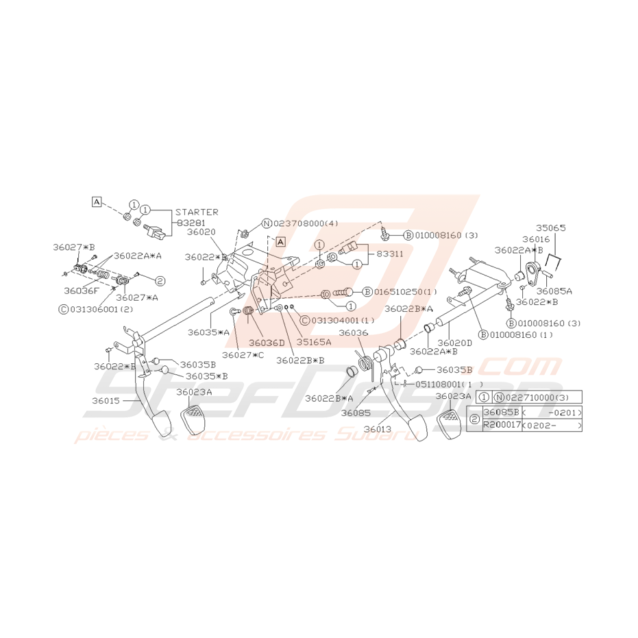 Schéma Pédale de Frein et d'Embrayage Origine Subaru GT 98 - 00 Schéma Pédale de Frein et d'Embrayage Origine Subaru GT 98 - 00