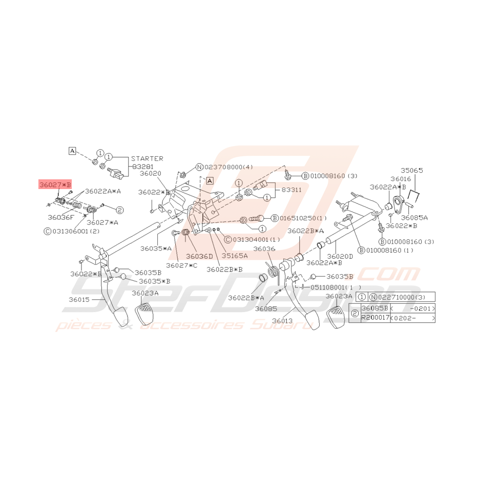 Tige de Pédale Origine Subaru Impreza GT 1998 - 2000