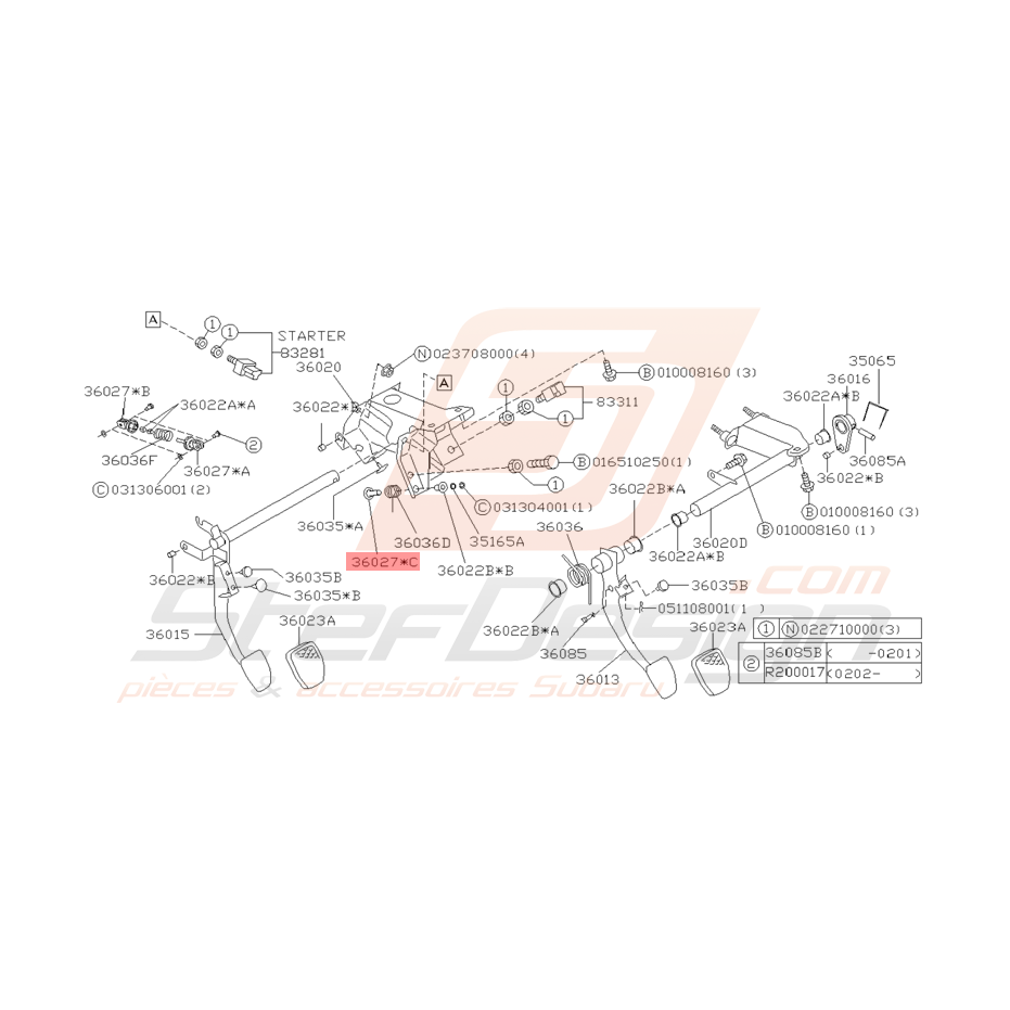 Tige Pédale Origine Subaru Impreza GT 1998 - 2000 Tige Pédale Origine Subaru Impreza GT 1998 - 2000