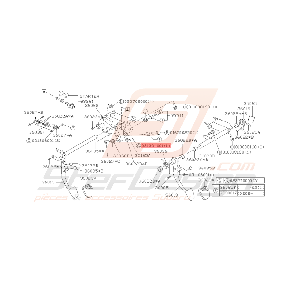 Agrafe Pédale Origine Subaru Impreza GT 1998 - 2000 Agrafe Pédale Origine Subaru Impreza GT 1998 - 2000