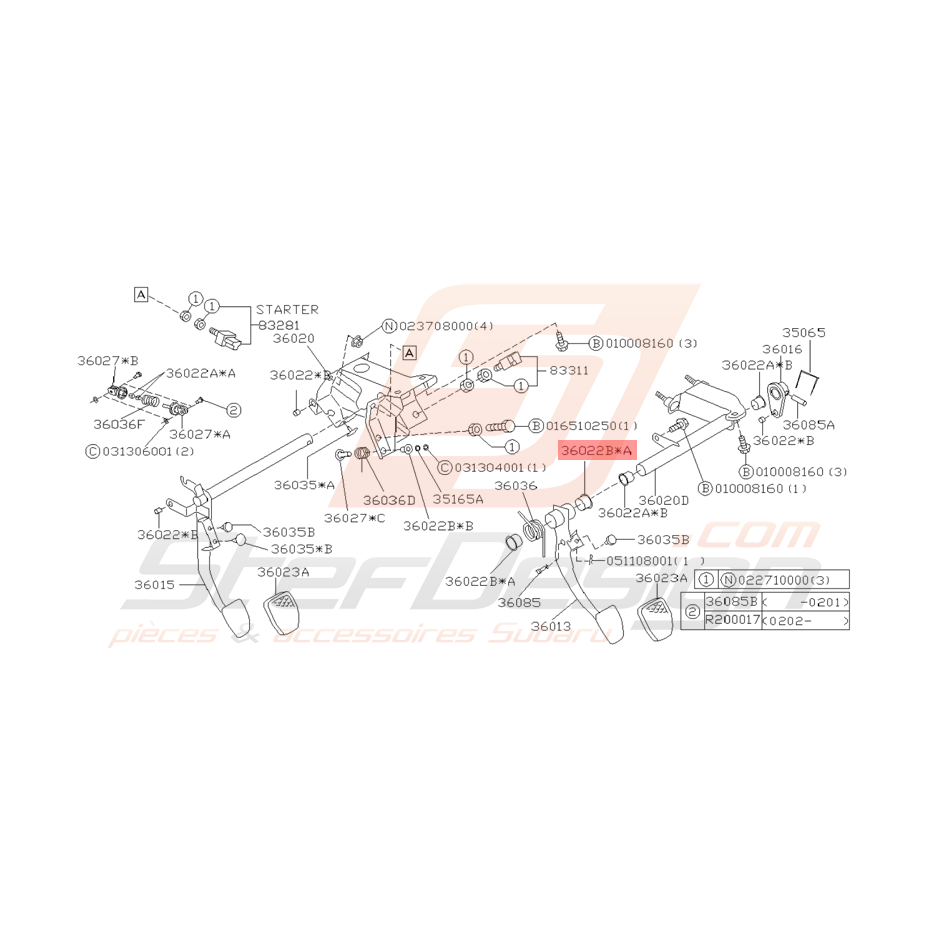 Manchon Pédale de Frein Origine Subaru Impreza GT 1998 - 2000
