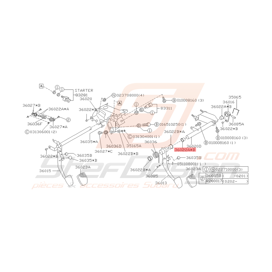 Manchon pédale Accélérateur Origine Subaru Impreza GT 98 - 00