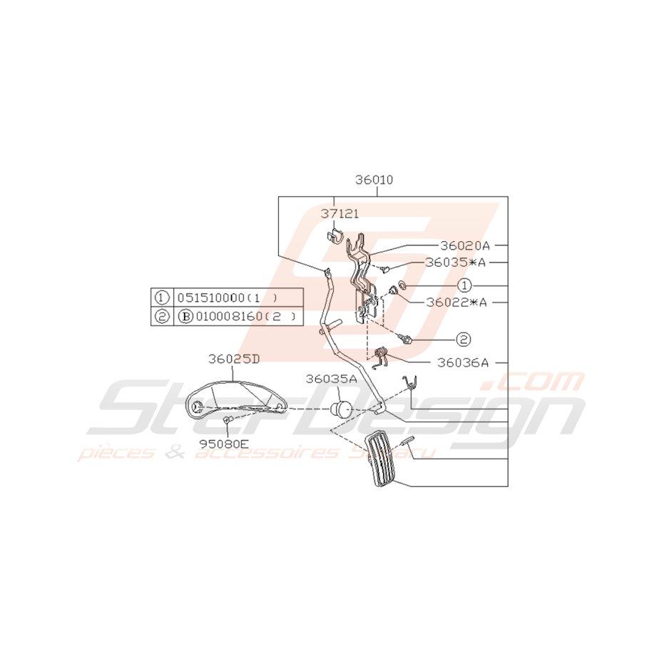 Schéma Pédale d'Accélération Origine Subaru GT 1998 - 2000 Schéma Pédale d'Accélération Origine Subaru GT 1998 - 2000
