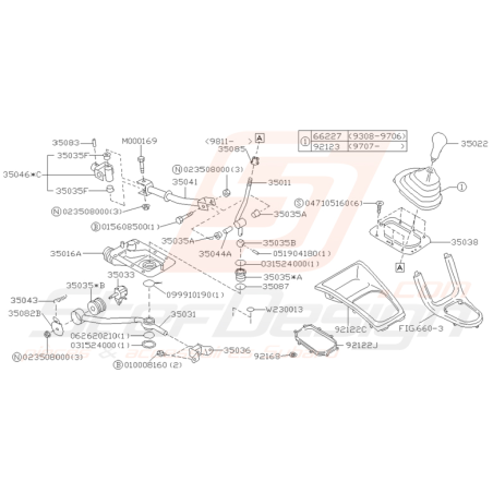 Schéma de levier de changement de vitesse Subaru Impreza GT 1998-2000