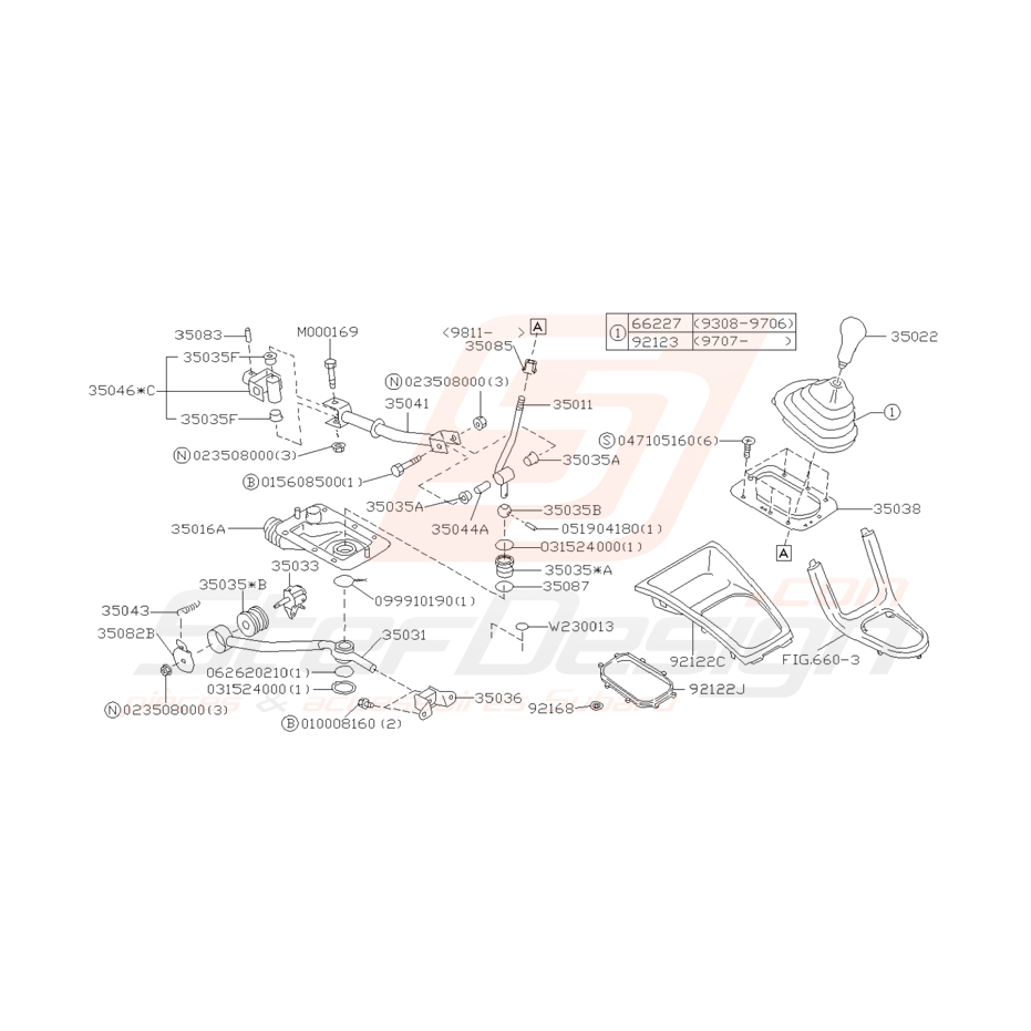 Schéma de levier de changement de vitesse Subaru Impreza GT 1998-2000 Schéma de levier de changement de vitesse Subaru Impreza GT 1998-2000