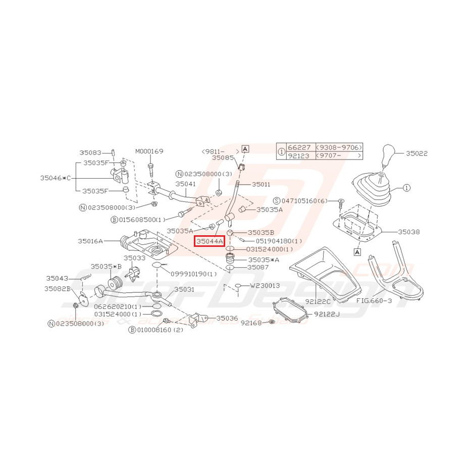 Entretoise levier de vitesse boite 5 subaru GT 97-00