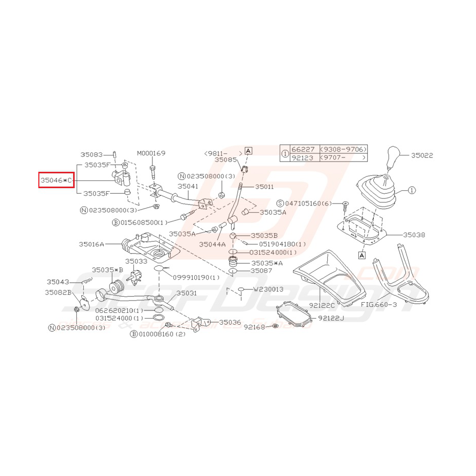 Raccord levier de vitesse boite 5 GT 97-00 WRX 01-05