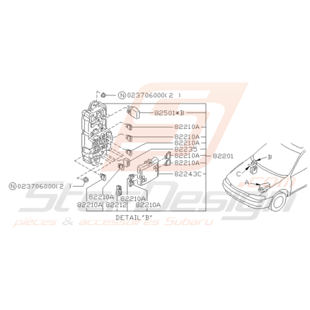 Schéma de Boite à Fusibles B Origine Subaru Impreza GT 1993 - 1997