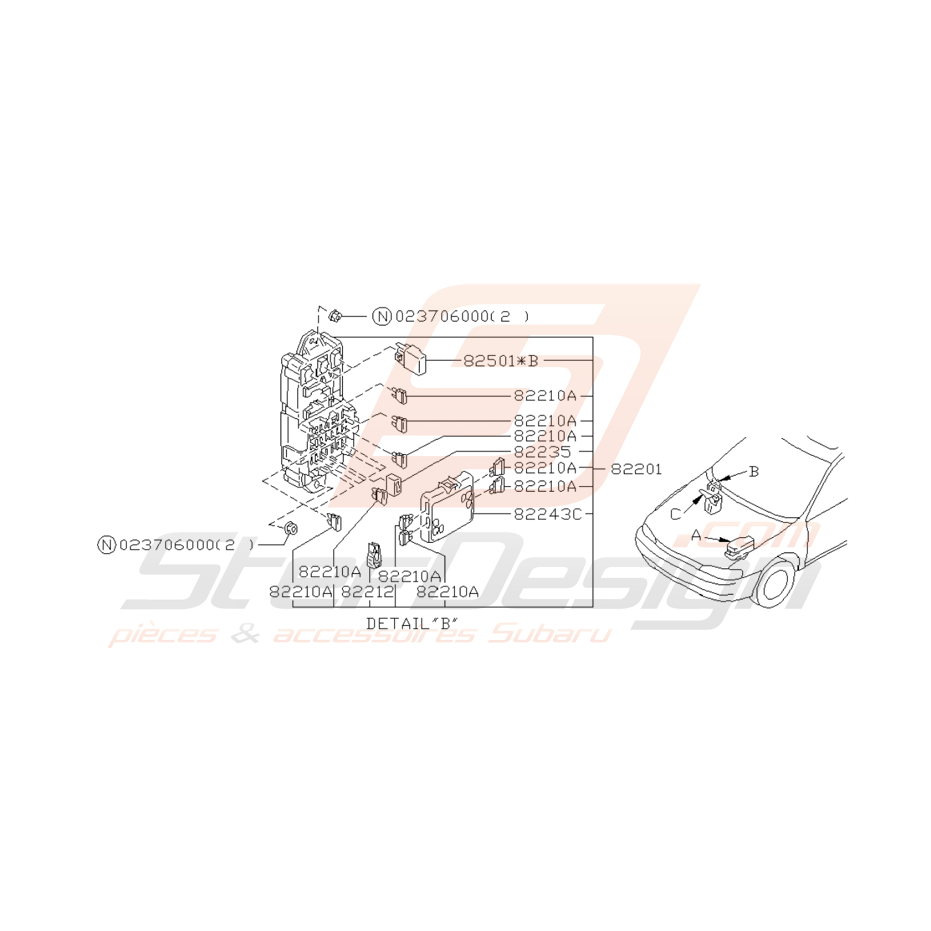 Schéma de Boite à Fusibles B Origine Subaru Impreza GT 1993 - 1997 Schéma de Boite à Fusibles B Origine Subaru Impreza GT 1993 - 1997