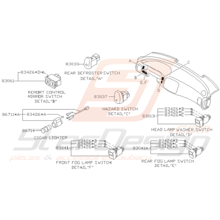 Schéma Interrupteurs de Tableau de Bord Origine Subaru GT 93 - 97