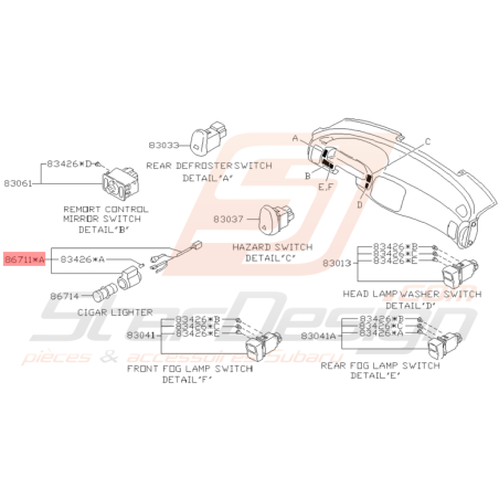 Cavité Allume Cigare Origine Subaru Impreza GT 1993 - 1997