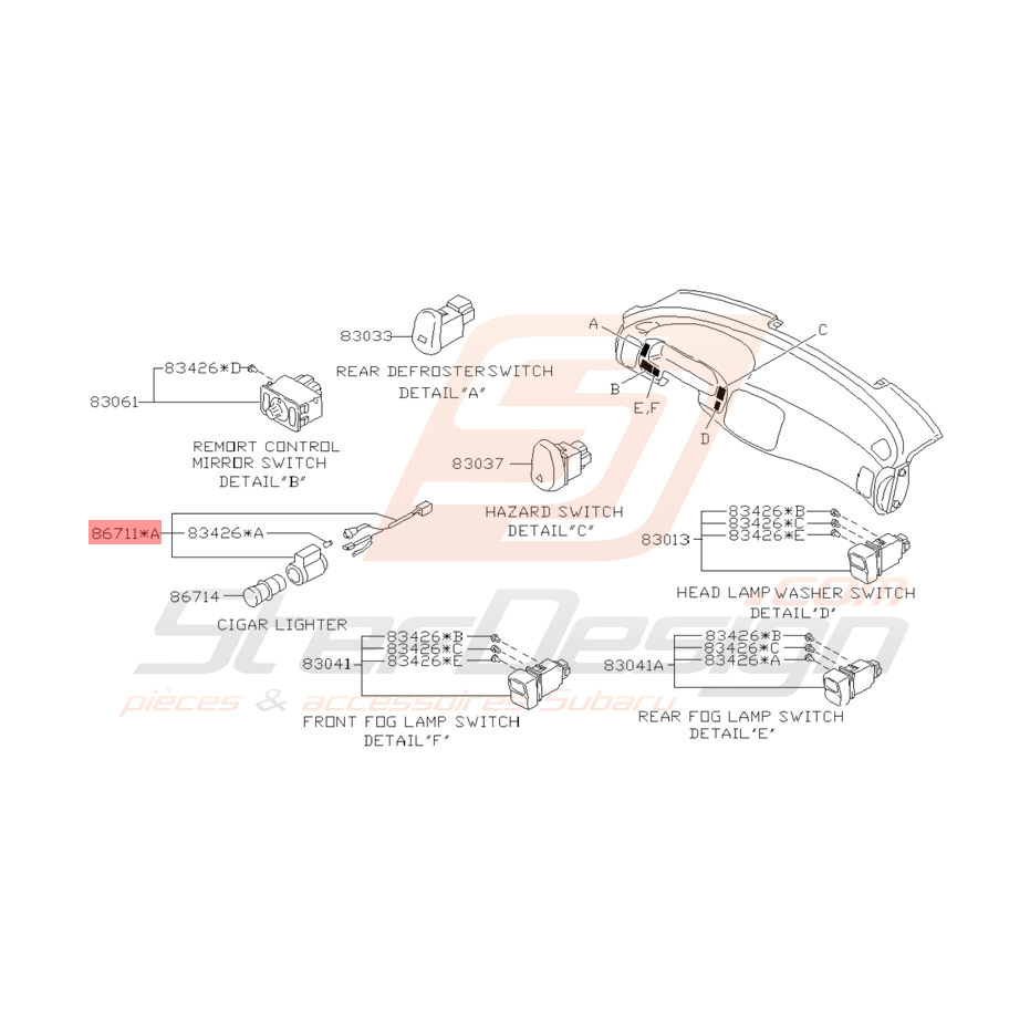 Cavité Allume Cigare Origine Subaru Impreza GT 1993 - 1997