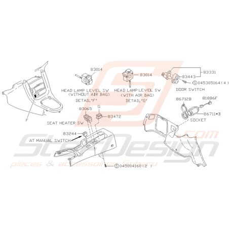 Schéma Interrupteurs de Tableau de Bord Origine Subaru GT 93 - 97