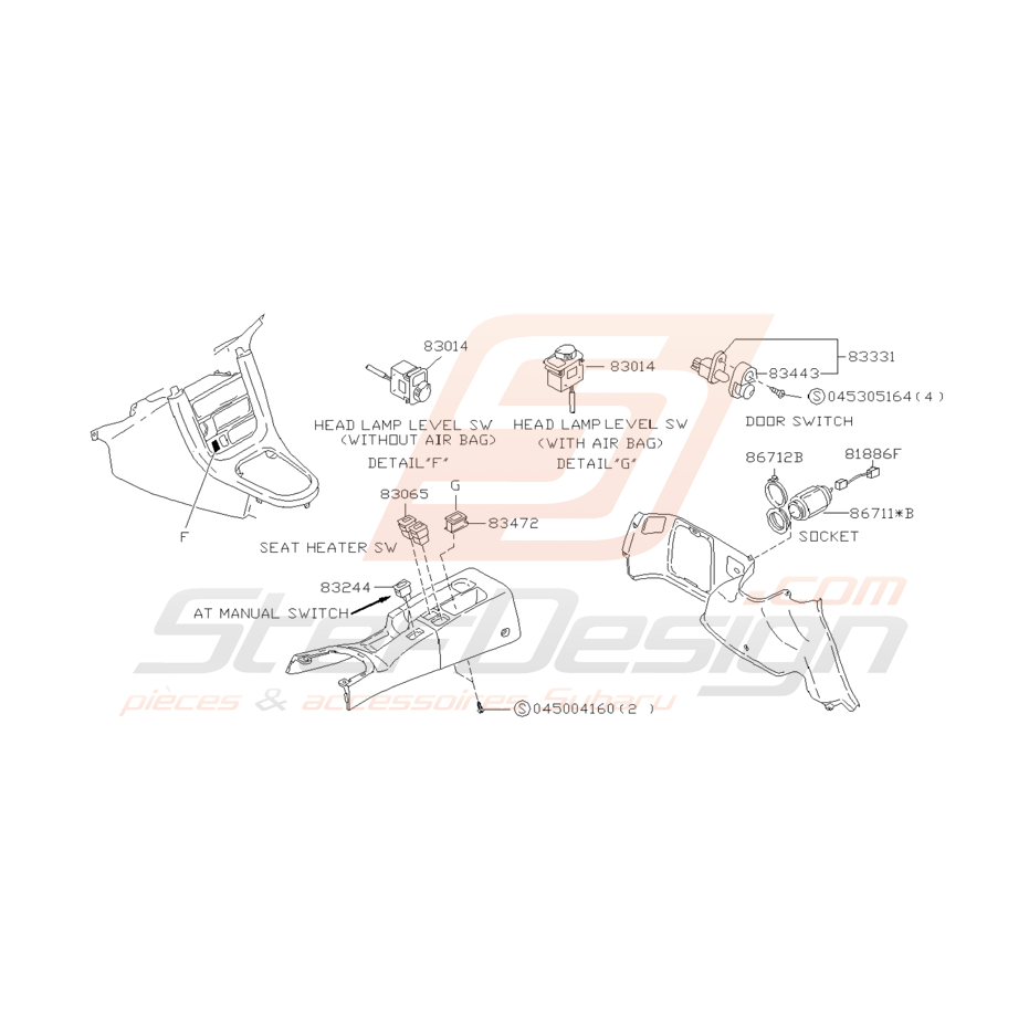 Schéma Interrupteurs de Tableau de Bord Origine Subaru GT 93 - 97