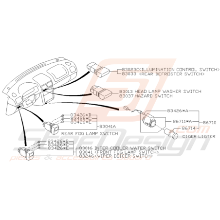Schéma Interrupteurs Tableau de Bord Origine Subaru GT 98 - 00