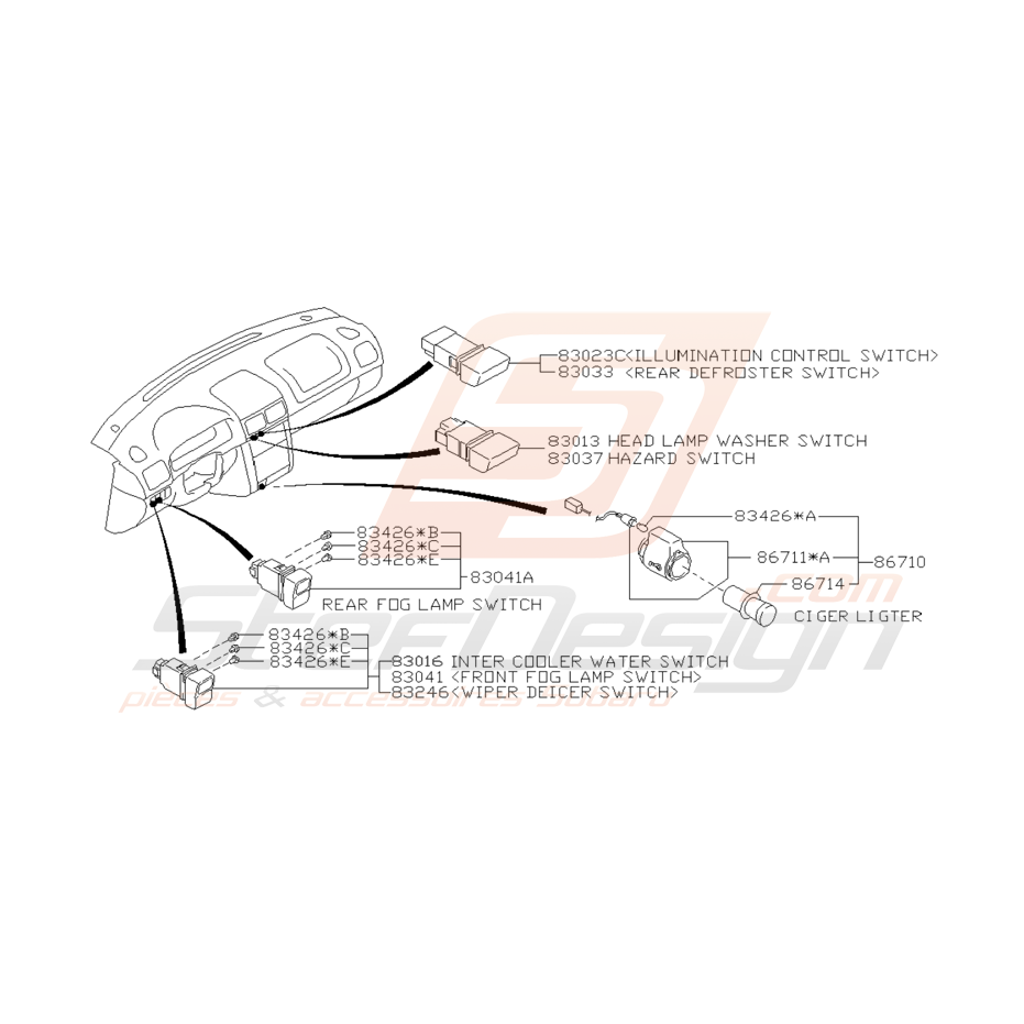 Schéma Interrupteurs Tableau de Bord Origine Subaru GT 98 - 00