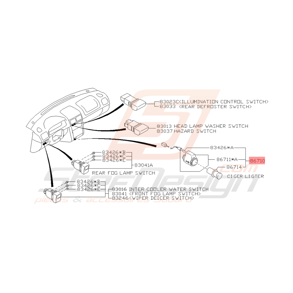 Allume Cigare Origine Subaru Impreza GT 1998 - 2000