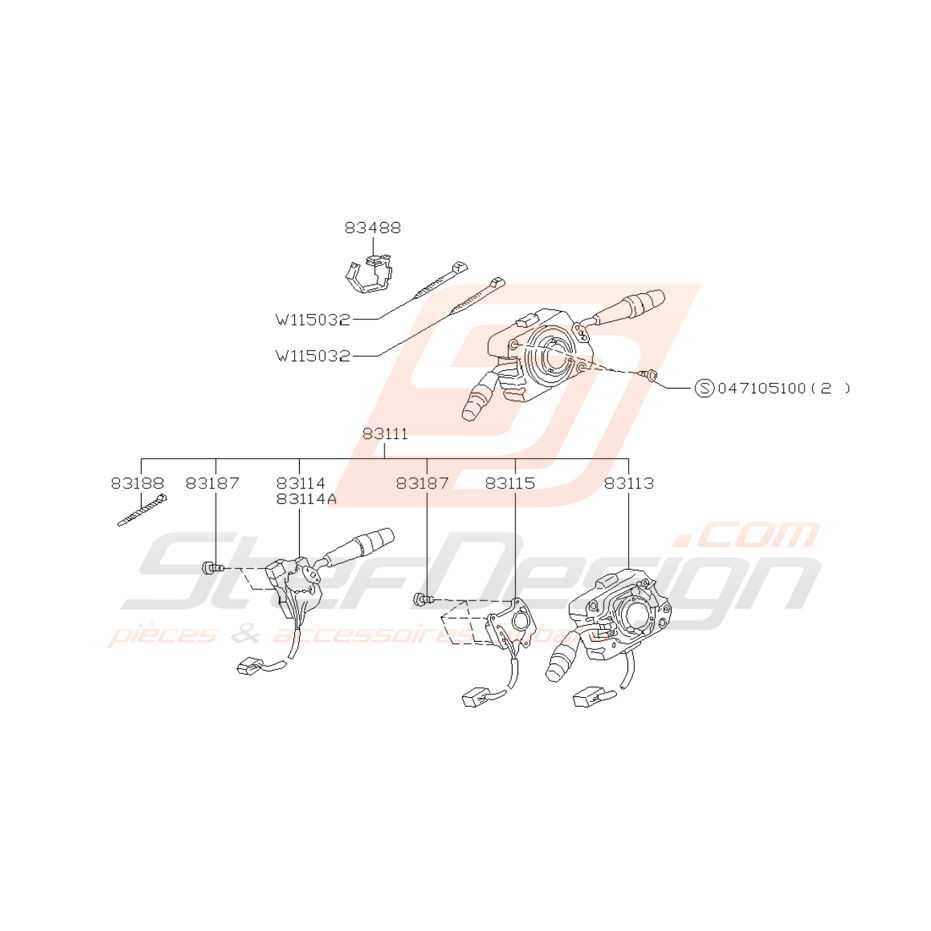 Schéma Commodo sans Air Bag Origine Subaru GT 1993 - 1997